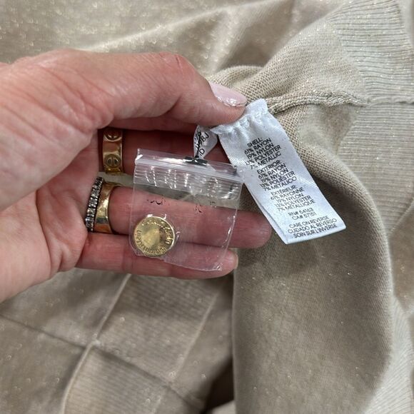 Calvin Klein women’s sweater Beige Tan Gold Shimmer Mock Neck Medium Long Sleeve - Picture 10 of 11